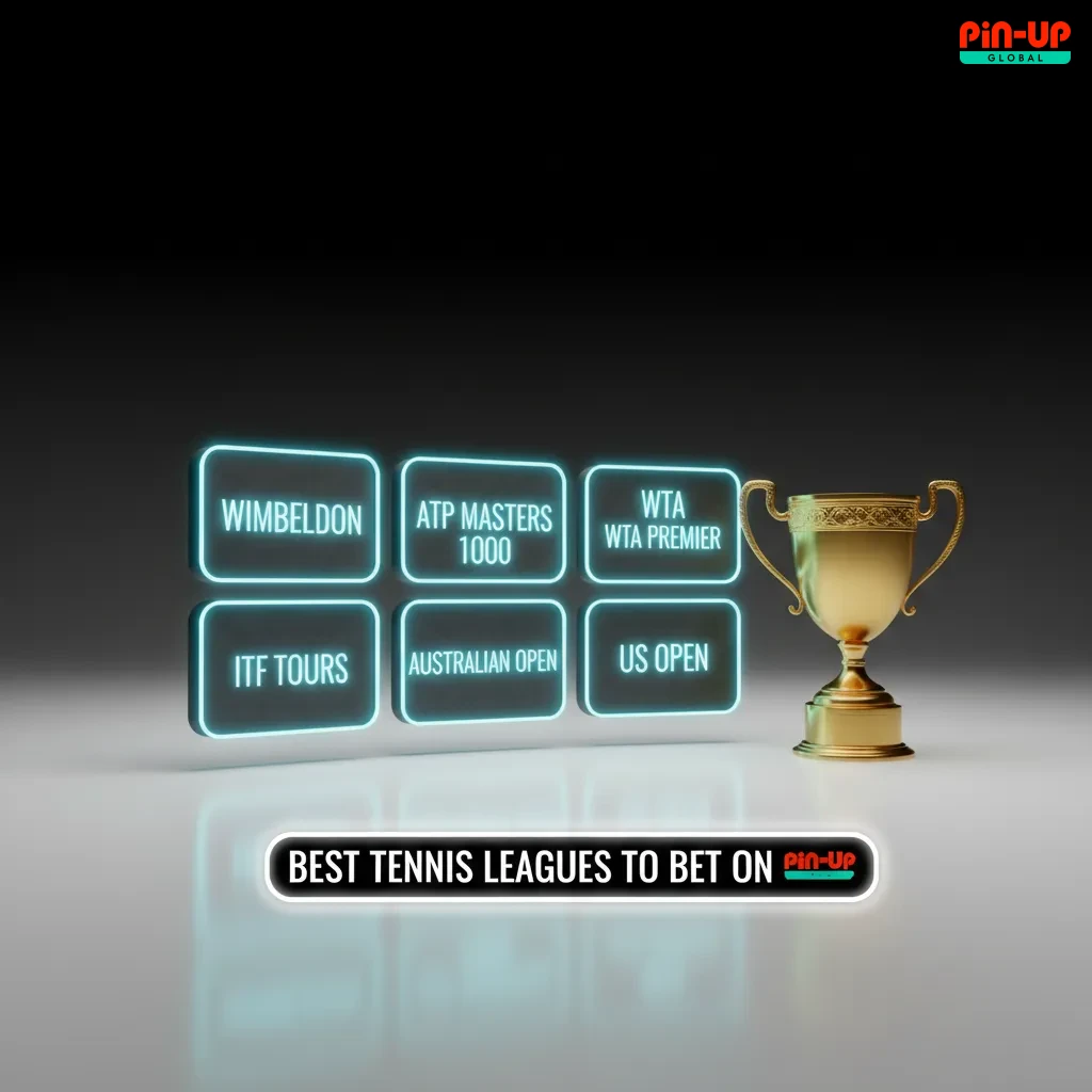 Best tennis leagues to bet on at Pin-Up: Australian Open, Roland-Garros, Wimbledon, US Open, ATP/WTA tours.