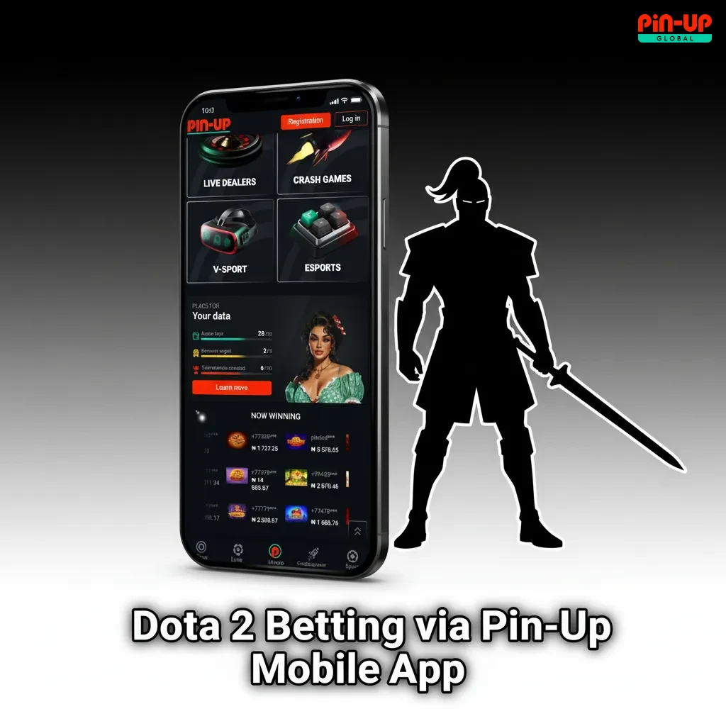 Phone showing Pin-Up mobile app for Dota 2 betting, with live odds and betslip, used in Nigeria.