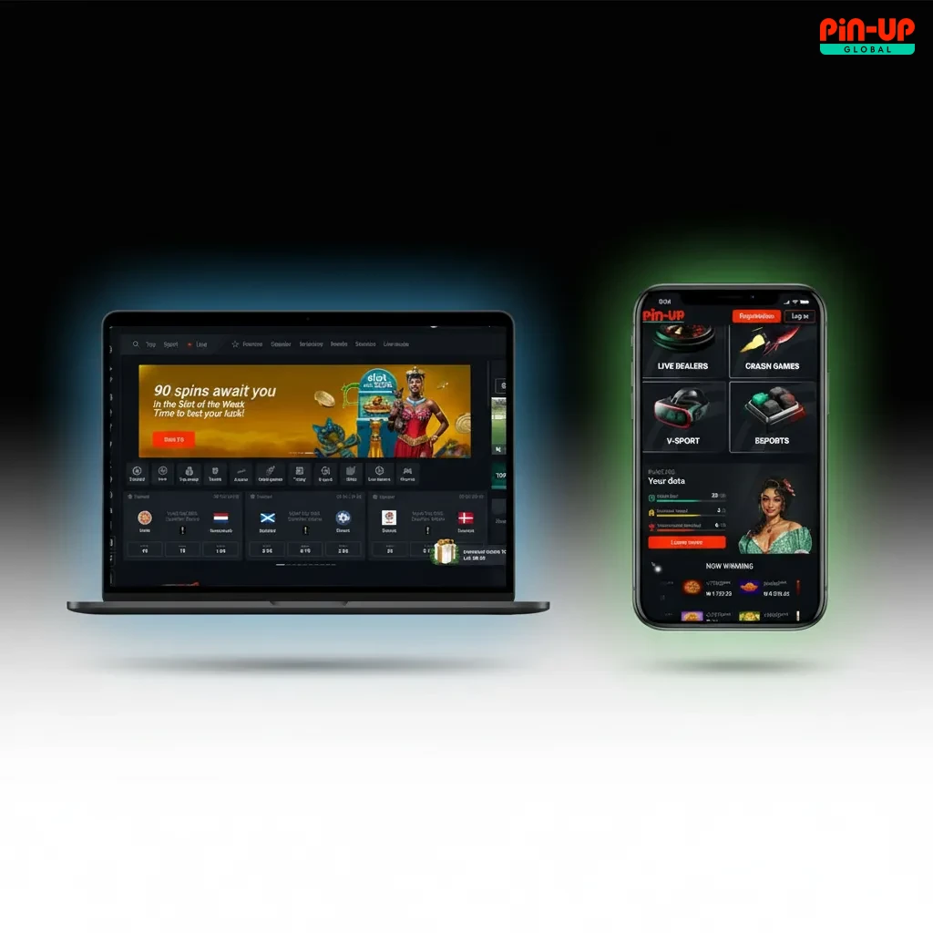 Pin-Up Nigeria UI, top nav: Sports, Live, eSports, Virtual, Casino, Support; account, bonuses, cashier on right; quick menus.