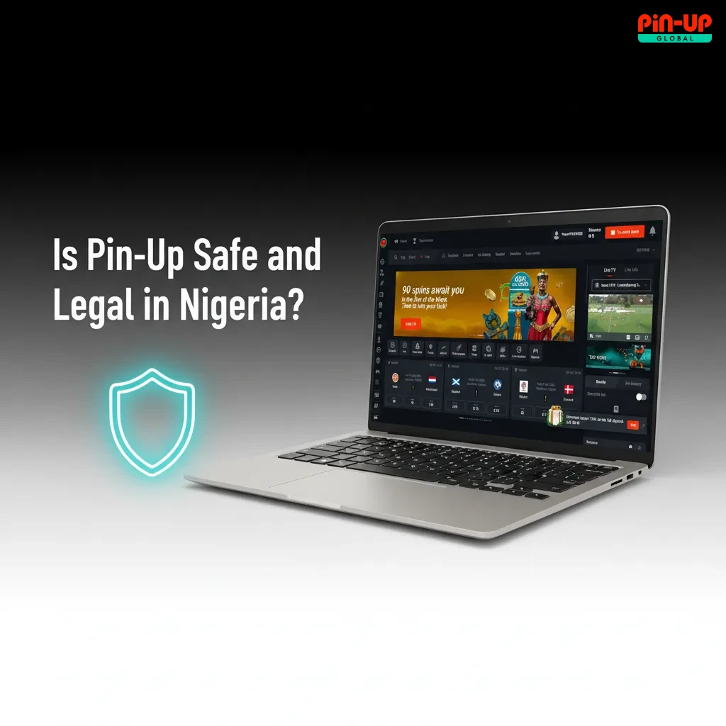 Is Pin-Up Safe and Legal in Nigeria? Shield and lock with Nigerian flag, licence, privacy, KYC, encryption icons