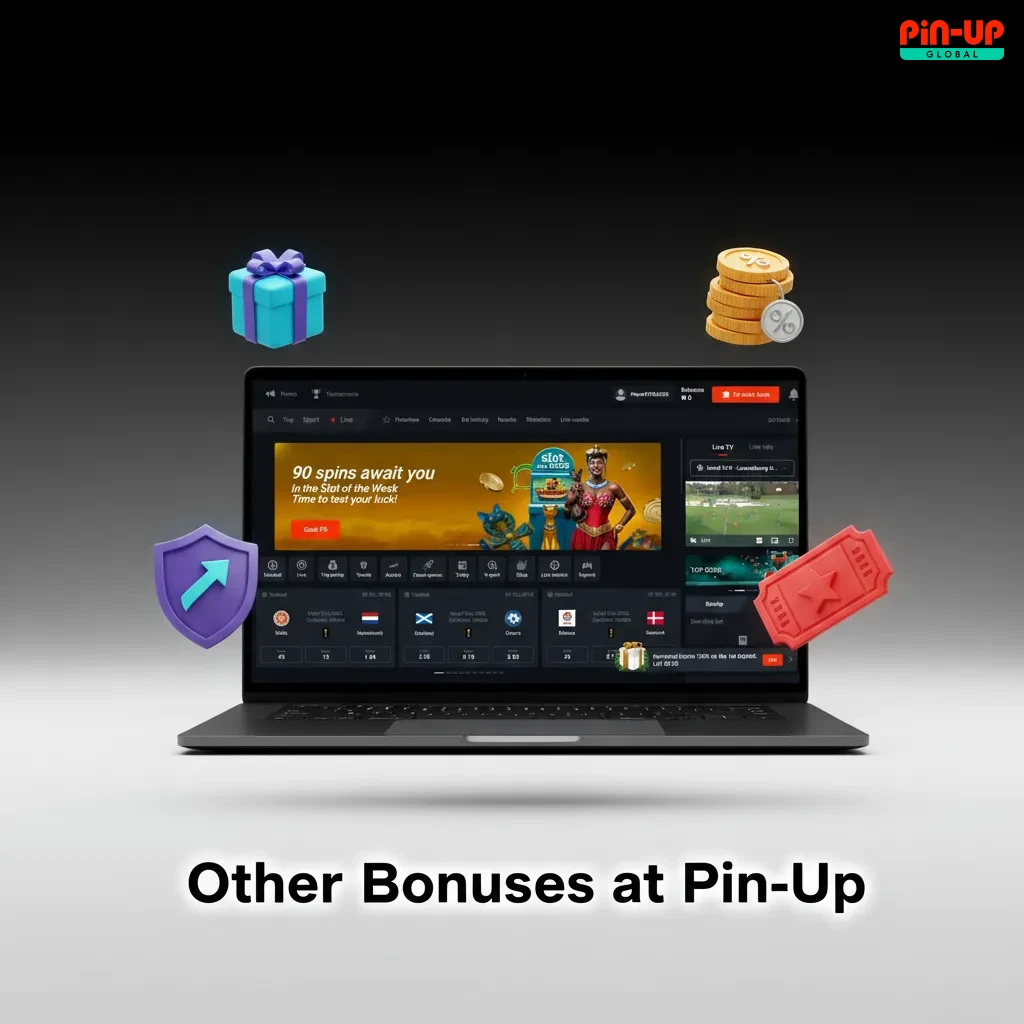 Other Bonuses at Pin-Up: reload deposit boosts, free spin bundles, cashback, accumulator boosts, birthday rewards.