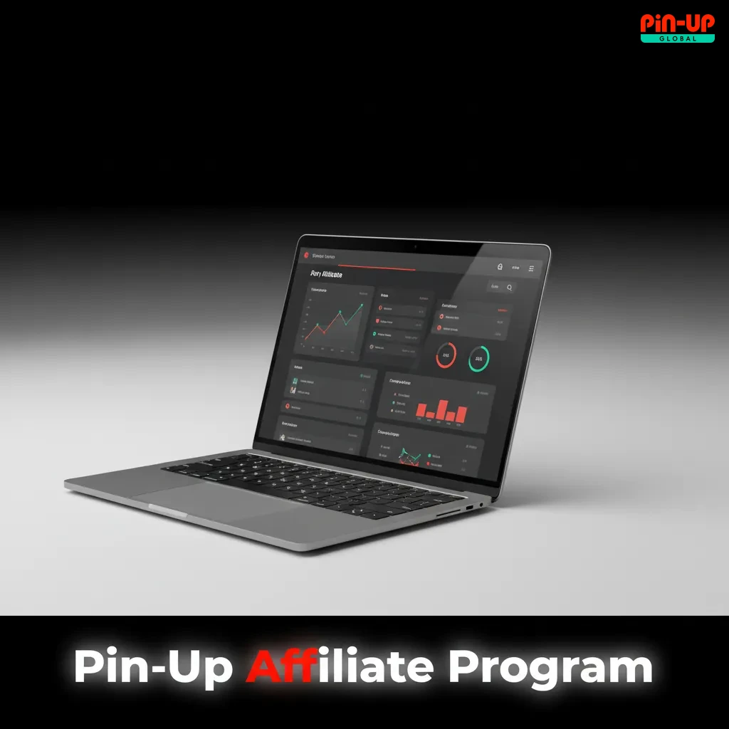 Pin-Up Affiliate Program banner touting real-time stats, marketing tools, mobile-first funnels, and fair commissions.