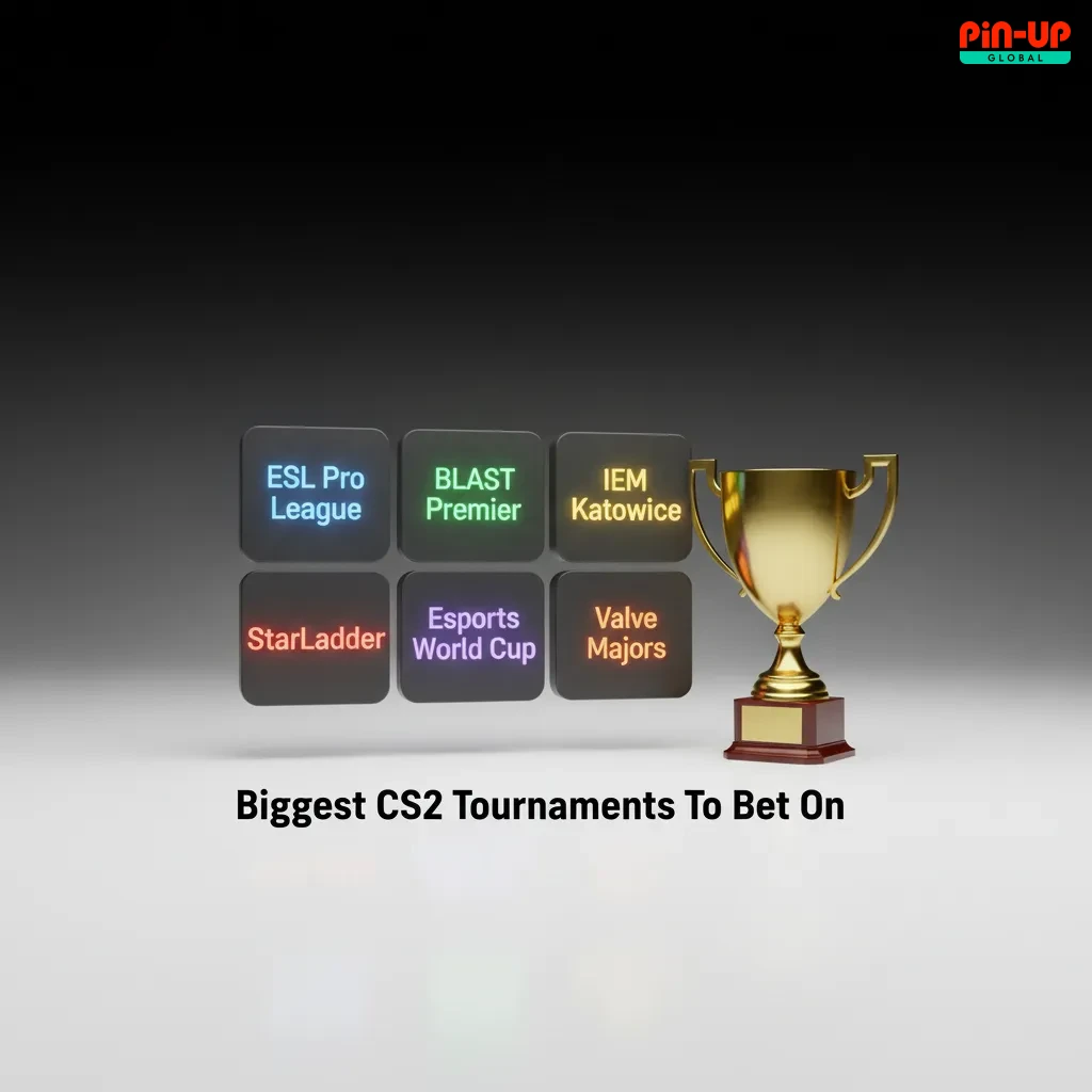 Header graphic for Biggest CS2 Tournaments to Bet On, featuring Majors, BLAST, ESL Pro League, IEM Katowice/Cologne, EWC.