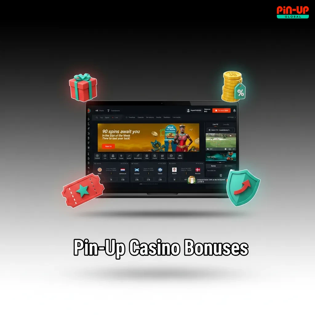 Pin-Up Casino bonuses overview: Weekly Reload, Live Cashback, Drops & Wins, High Roller, Game of the Week, daily FS missions