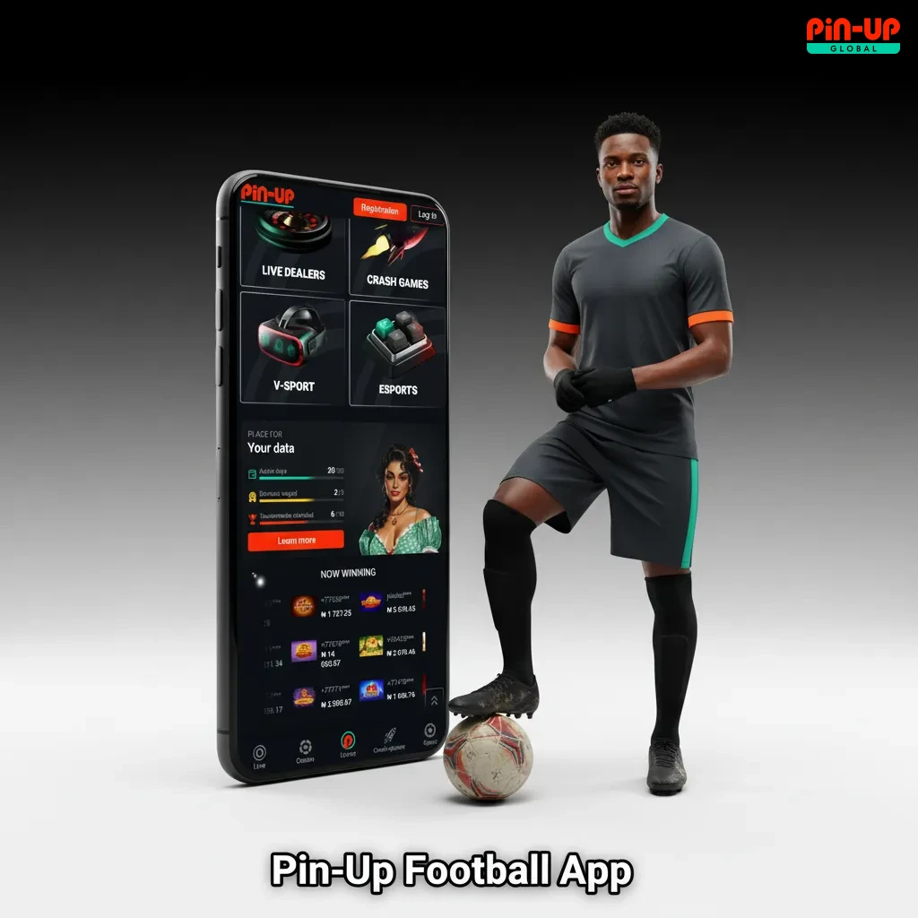Pin-Up Football betting app on Android and iOS with match odds, quick bet, cash out, and goal alert notifications.