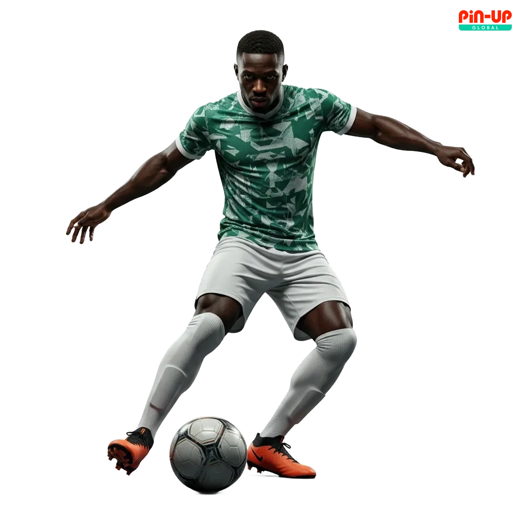 Smartphone showing Pin-Up football betting app in Nigeria with naira and match stats; 18+ gamble responsibly.